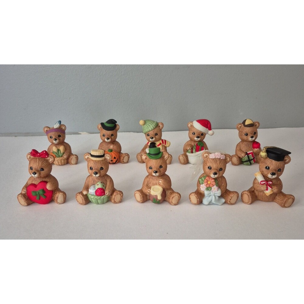 Homco Vintage Porcelain Bisque Calendar Bears Figurines Set of 10 Model 1413 NEW